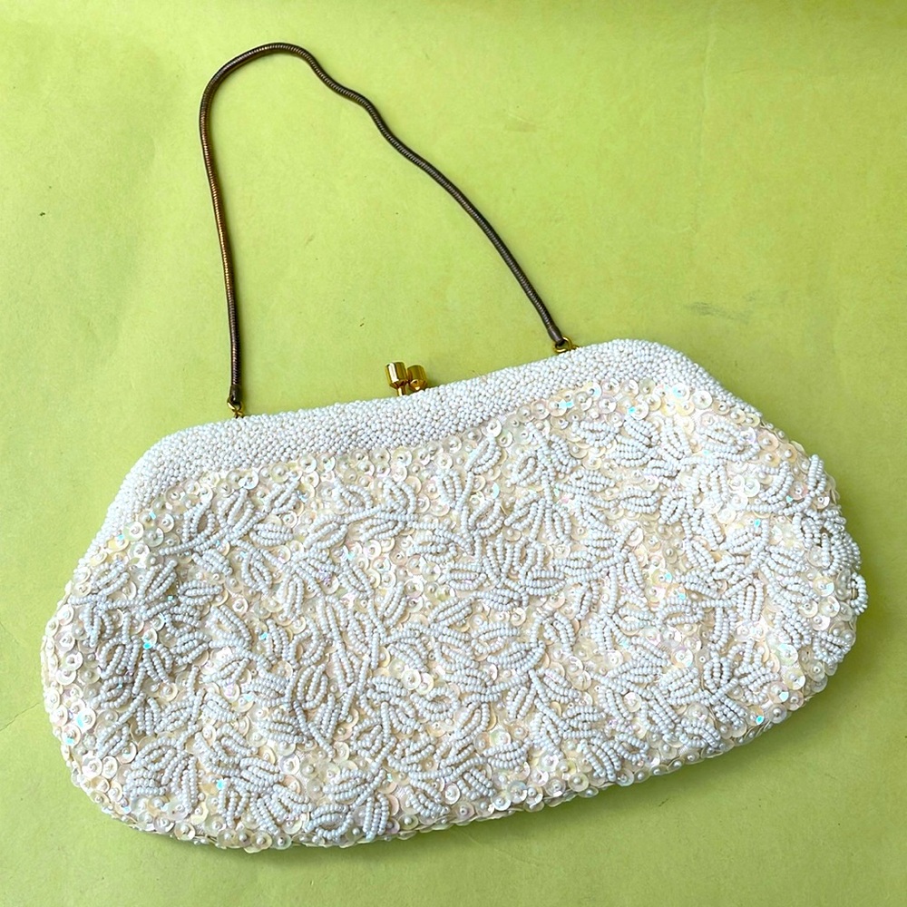 Vintage cream all beaded mini bag/clutch